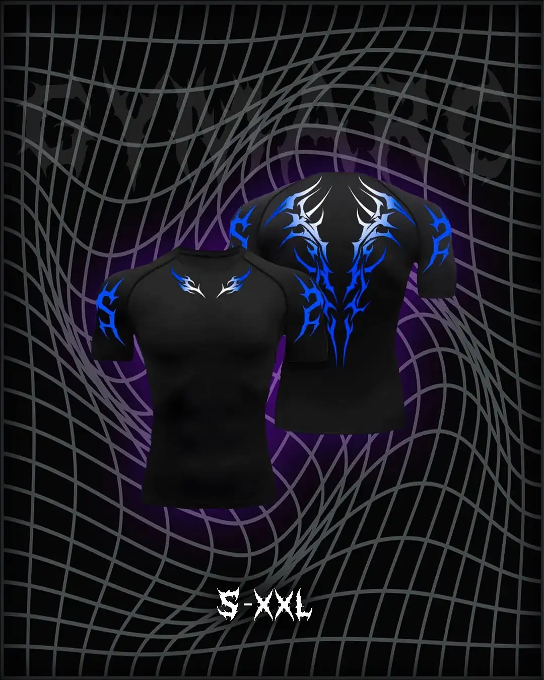 01-Men's Wing & Cross Print Compression Tight Fit Short Sleeve Sports Shirt Workout Tops Gym Compression Breathable High Stretch