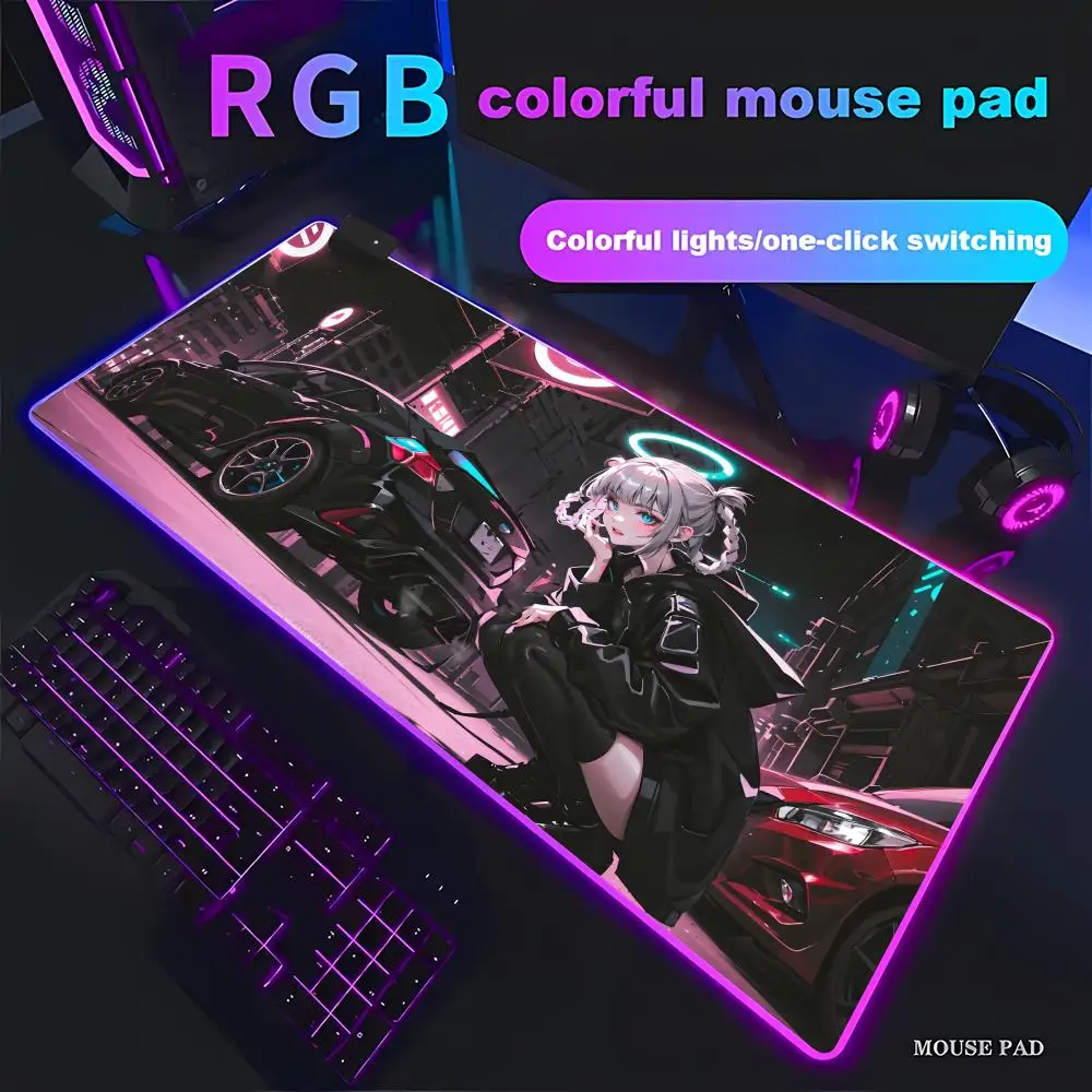 Cyberpunk sports car beauty Mouse Pad Animation Games Beautiful RGB Gaming Mouse Pad HD Gamer Large LED Light PC Computer pad