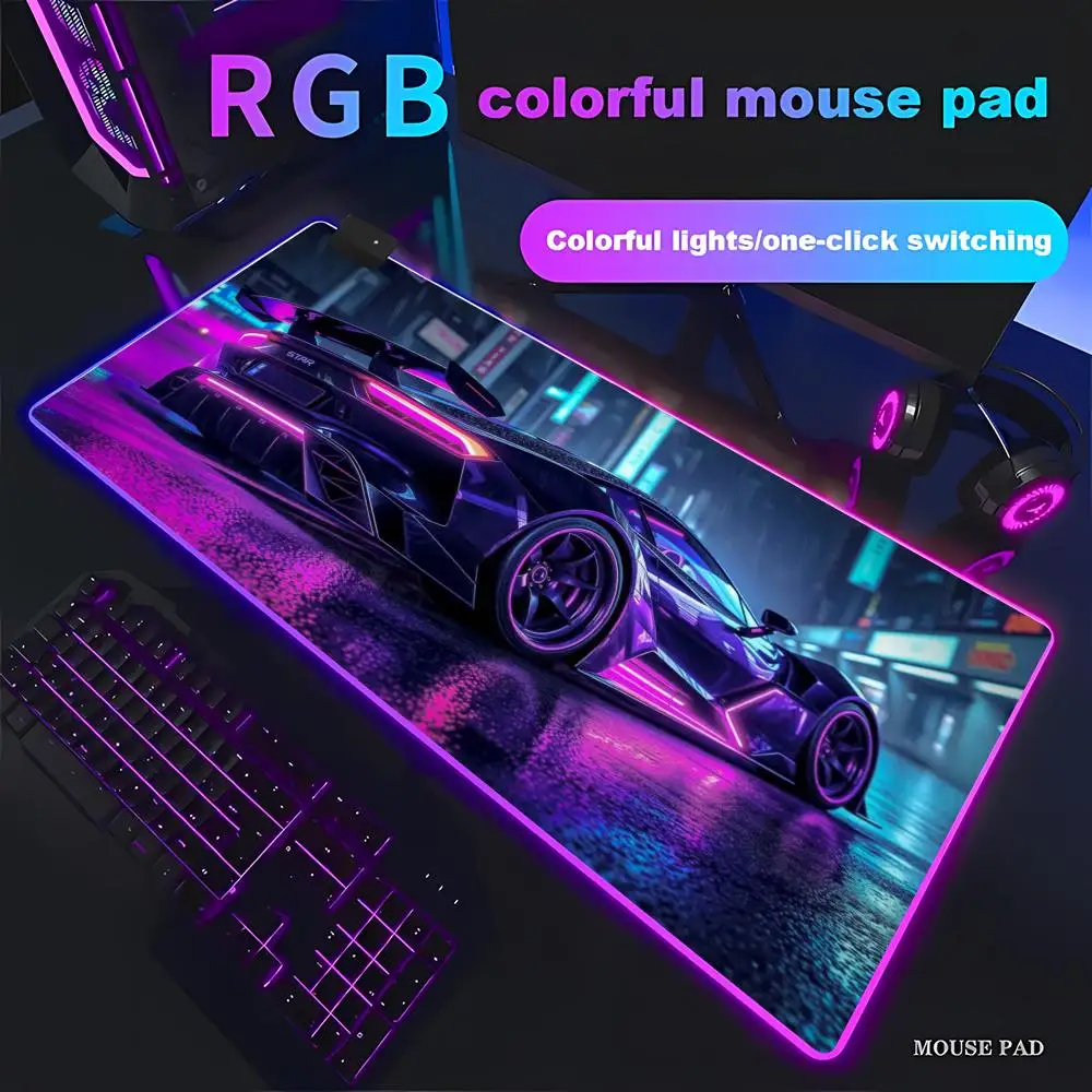 Cool sports car pattern RGB Mouse Pad Desk Mat LED Glow Gaming mats desk accessories Cyber style gaming mouse pad Extended pad