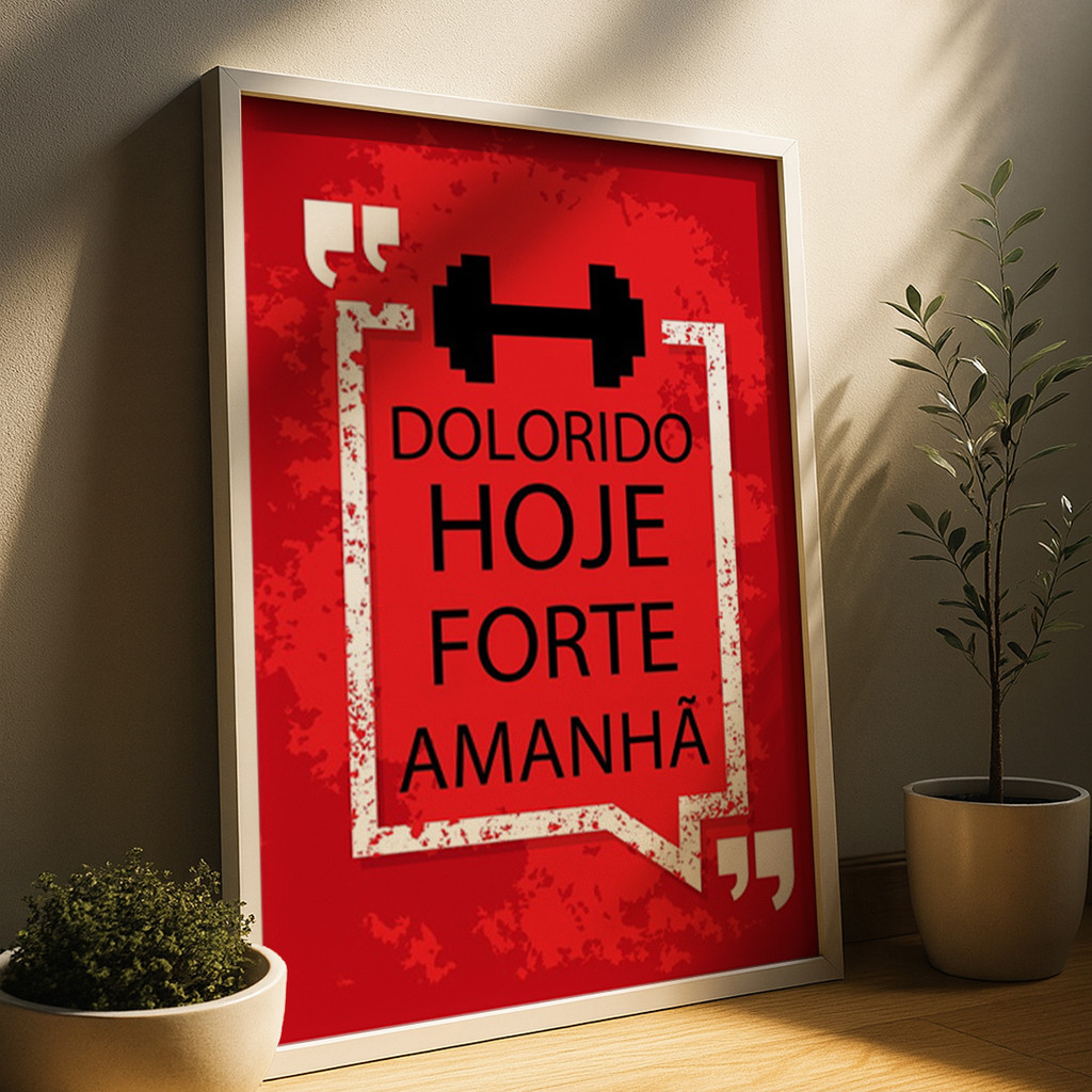 Quadro Motivacional Academia Frase Dolorido Hoje Forte Amanhã Fitness Inspiração Sala Quarto Gym