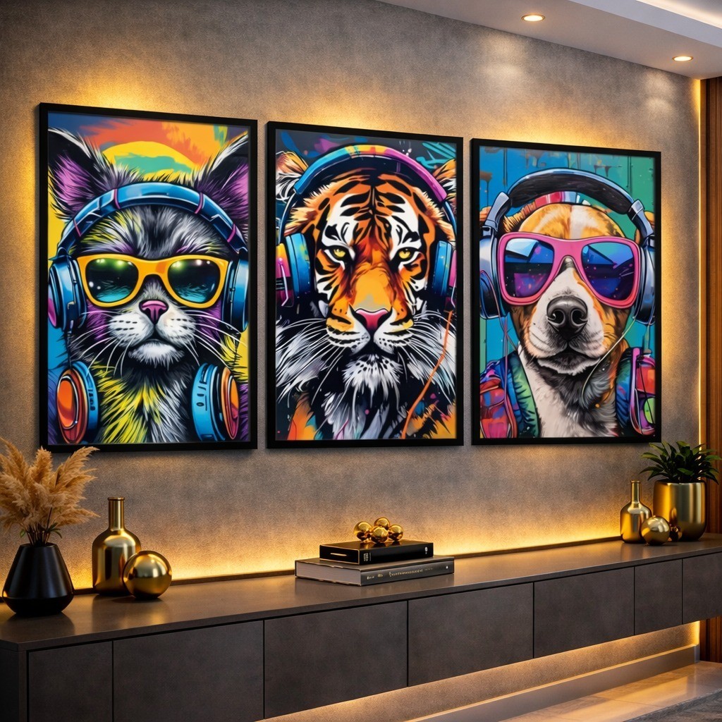 Quadro Decorativo Animal Cyberpunk Com Headset Fashion Sala