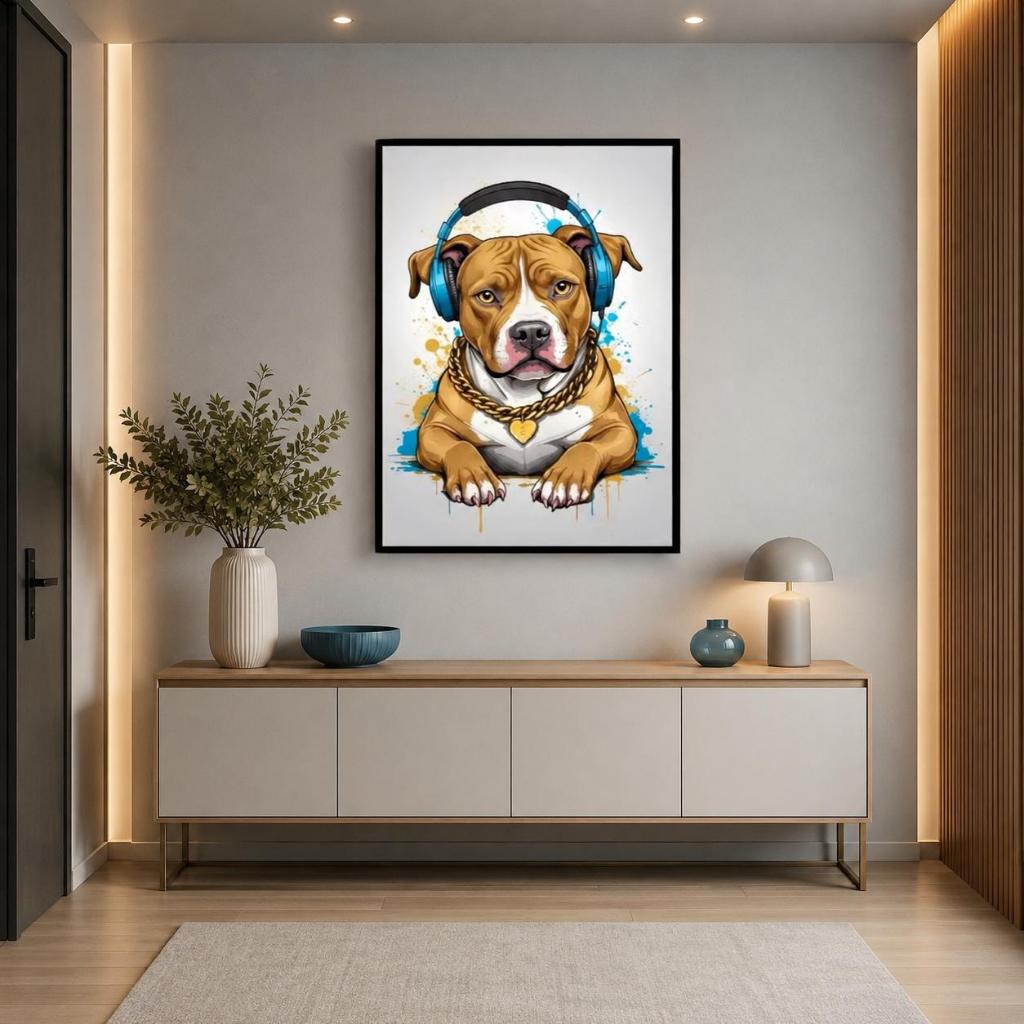 Quadro decorativo 1 peça 40x60 cachorro Pit Bull fone decoraçao casa quarto sala