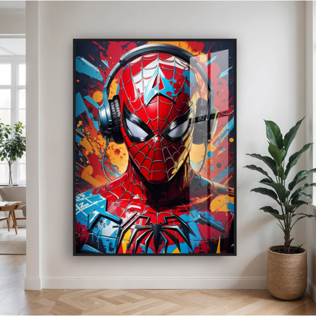 Quadro Decorativo Homen Aranha Spider Man Marvel Comics Arte Pop Abstrato Fones Sala Quarto Hall