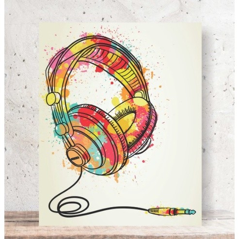 Quadro Decorativo Fones de Ouvido Colorido 20x30