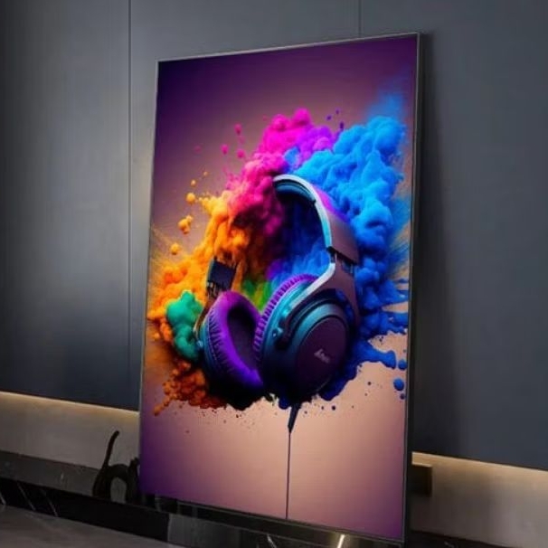 Quadro decorativo DJ para quarto sala decoração tela placa painel fone de ouvido  balada cores