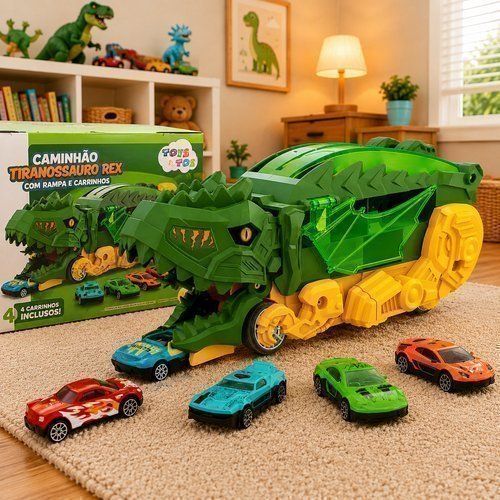 Caminhão Dinossauro 3 Mini Carrinhos Verde Toys Toys