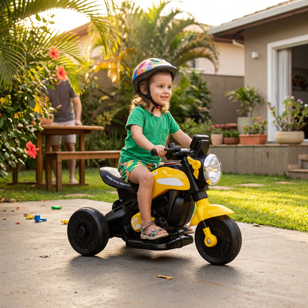 Mini Moto Elétrica Infantil Esportiva Triciclo Bateria Recarregável Amarela 3 Á 6 Anos