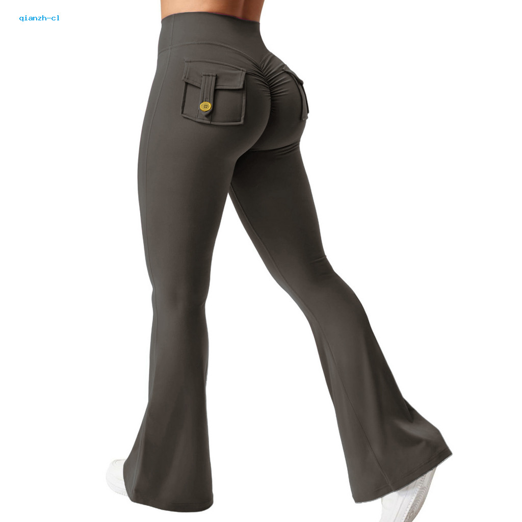 Stretchy Spandex Workout Tights High Elasticity Leggings Women’s Slim Fit Bell Bottom Yoga Pants Elastic Waist Flared