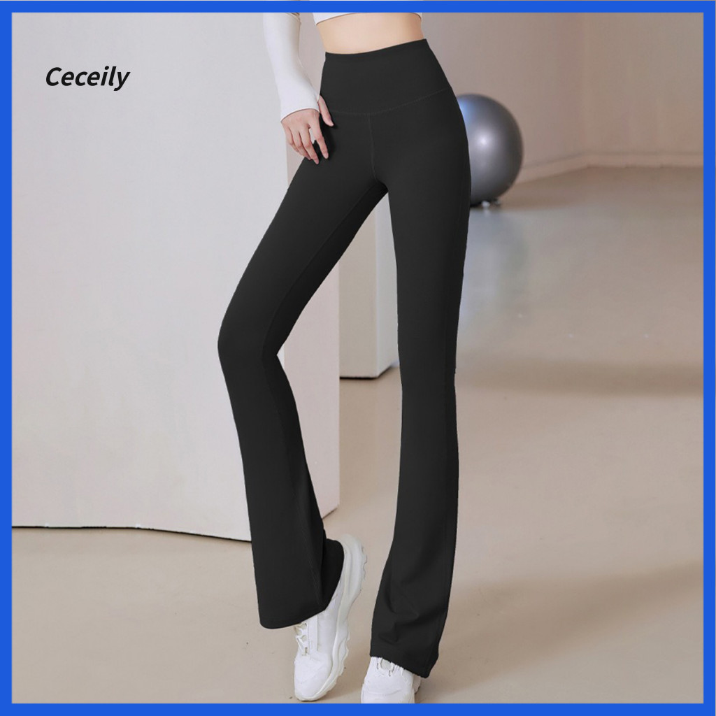 Elastic Waist Yoga Pants Women High Flared Leggings Tummy Control Lift Stretch Bell Bottoms No Front Seam Workout Trouse