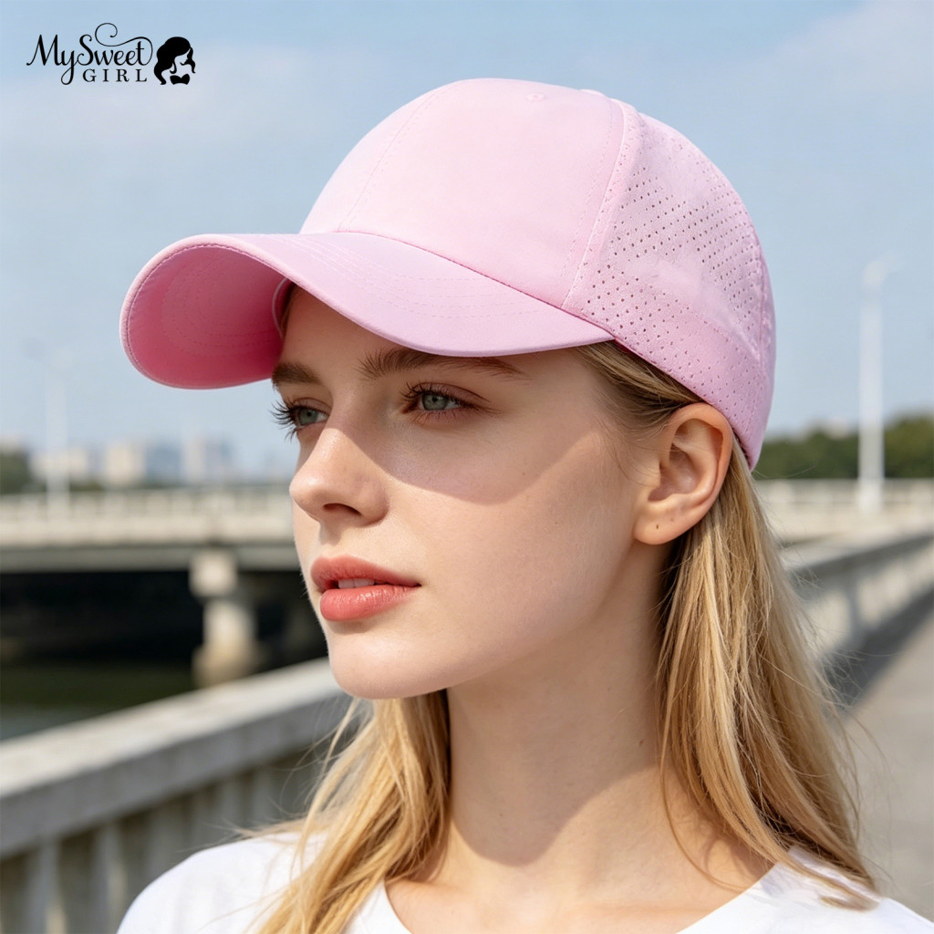 Gym Workout Headwear Women’s Adjustable Baseball Cap with Elastic Straps Quick-dry Sun Hat Criss-cross Ponytail Design