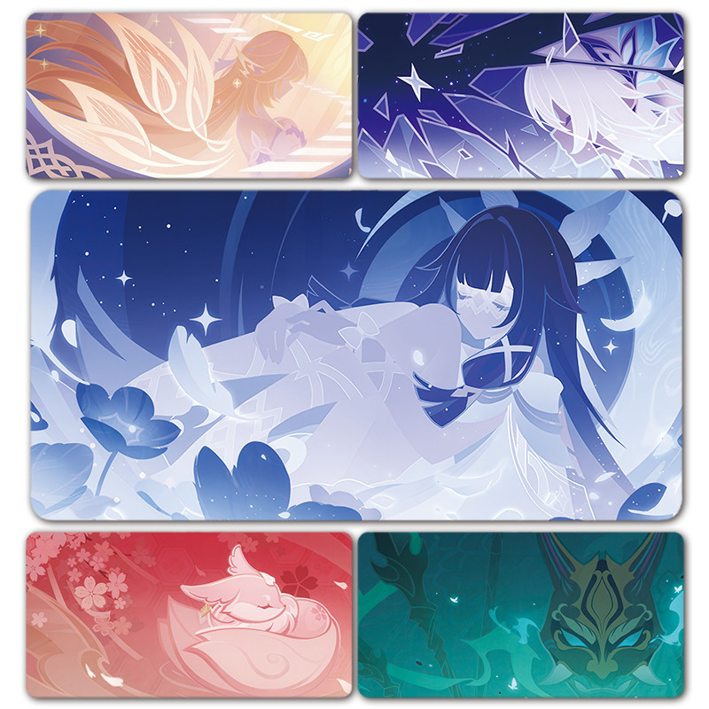 Anime Jogo Genshin Namecard Columbina Xiao Yae Miko XXL Grande Impacto Mouse Pad Teclado Tapete De Mesa Mousepad