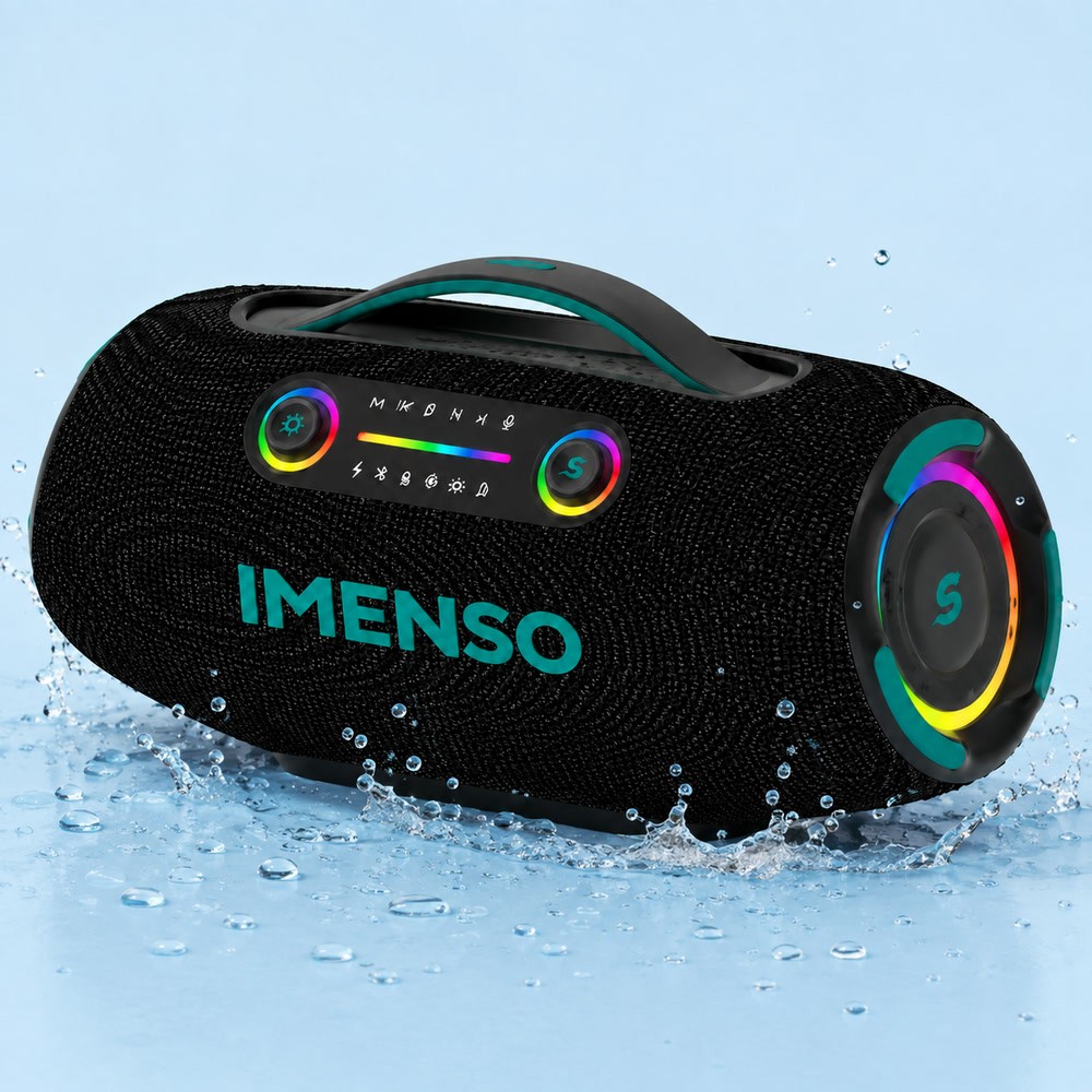 Caixa de Som Bluetooth Portátil IMENSO IMS-X56 A 450W com LED RGB, TWS, USB, AUX e IPX6