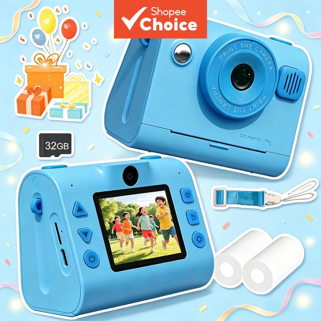 Câmera Instantânea Infantil 1080P HD Gravador Sem Tinta Térmica com Visor LCD, Time Lapse, Selfie, Tocador de Música,