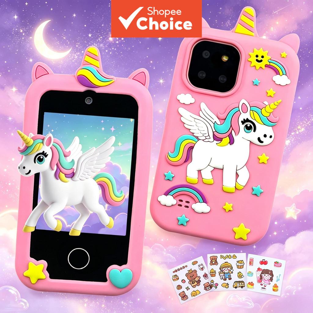 Capa de Silicone Protetora para Telefone Brinquedo Inteligente Infantil com Câmera Dupla, Presente Educativo de