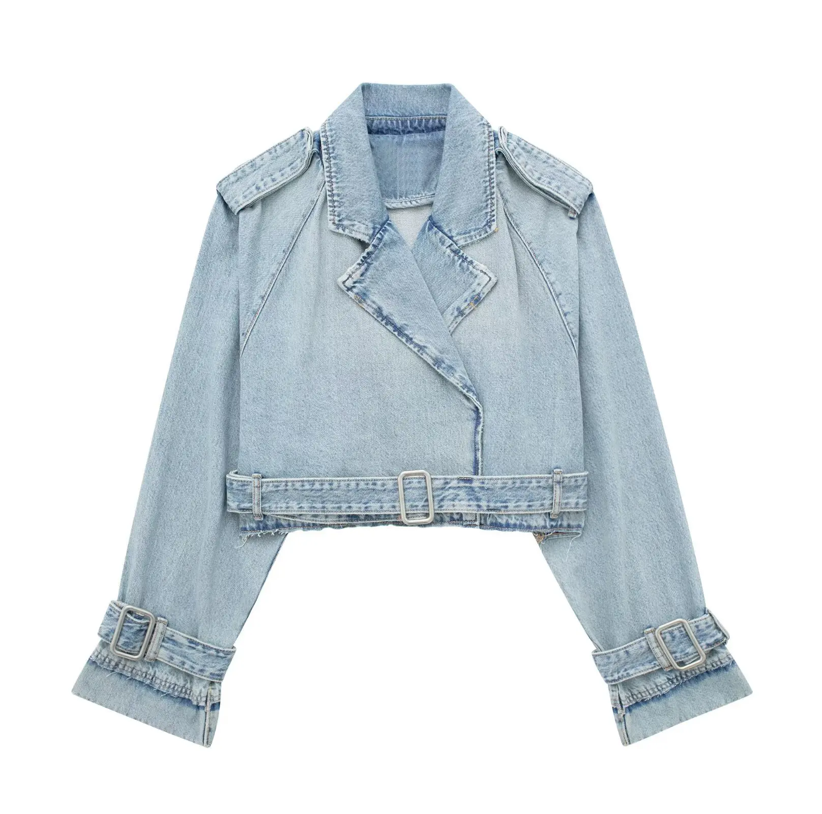 Denim Cropped Trench Coat For Women Oversized Short Trench Coats Women Short Jackets Ladies Long Sleeve Loose