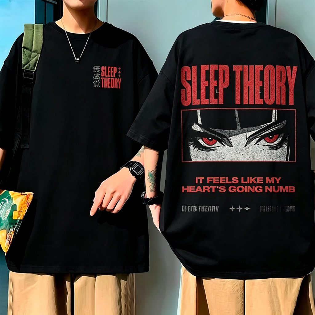 Camiseta Preta Unisex, Design com Ilustração de Olhos Assustadores, Textos 