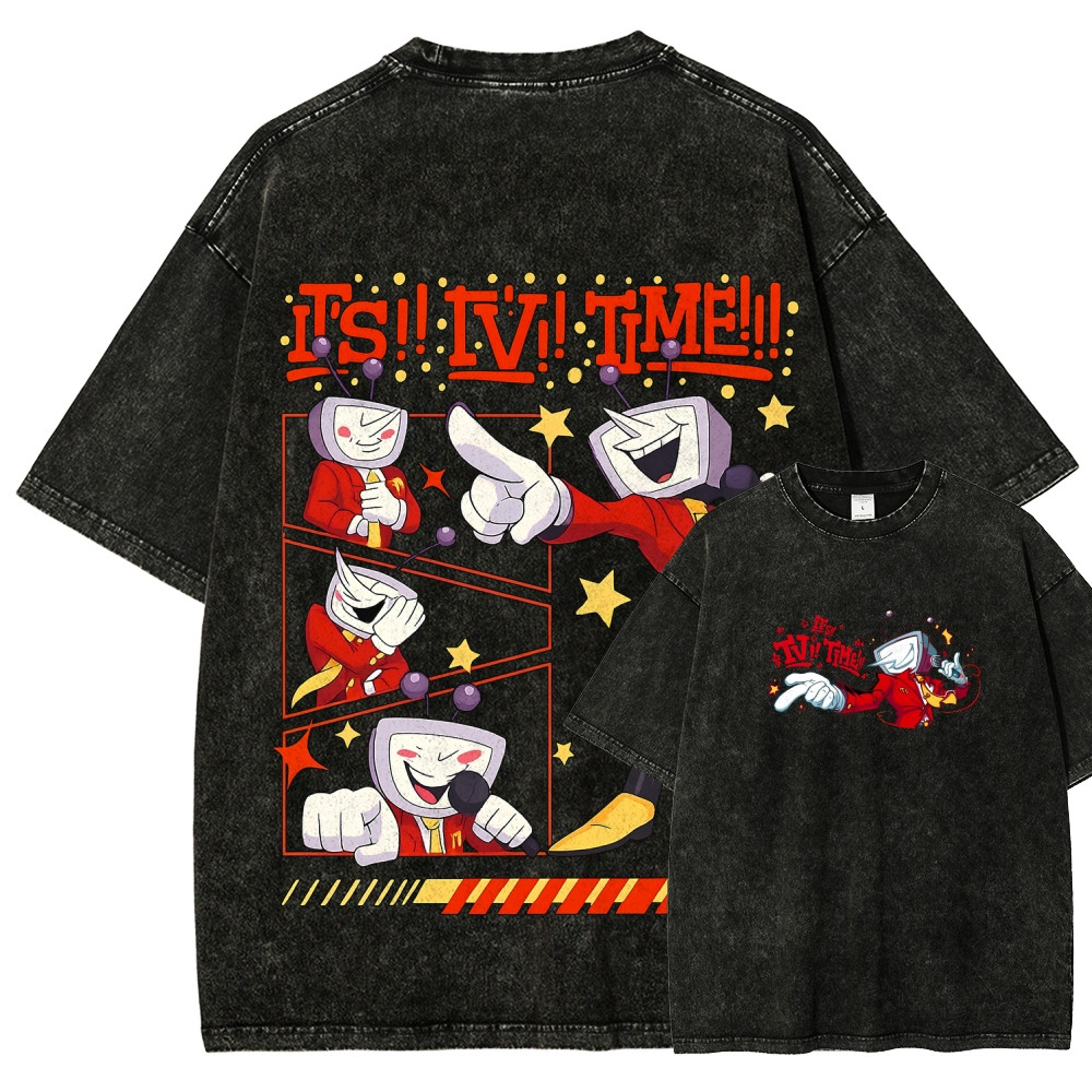 Camiseta Preta Unisex de Alta Qualidade, Design com Personagens Animados e Estrelas, Textos 