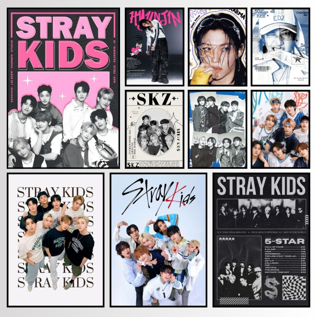 Quadro ou Poster ADESIVO 20x30 Decorativo Grupo Coreano Stray Kids Kpop Boy Group Plaquinha MDF