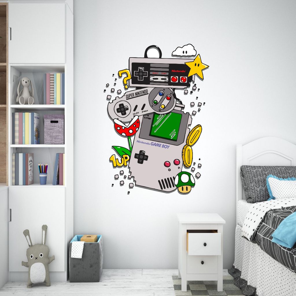 Adesivo de Parede Controle Gameboy Botão Sala Jogos Play Tamanho G Decoração Games