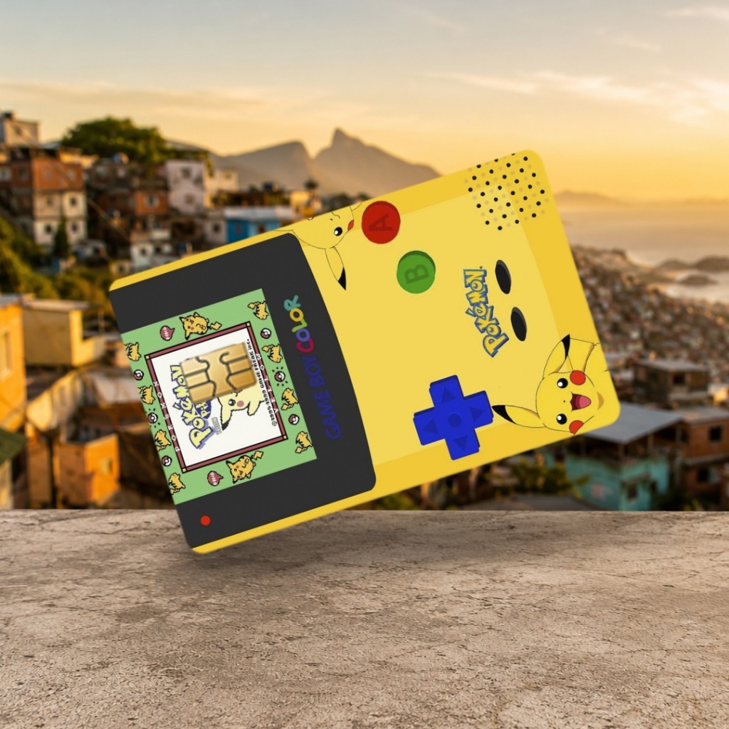 Skin Adesivo Pelicula de Proteção para Cartão de Crédito Game Boy Pokemon Amarelo Pikachu