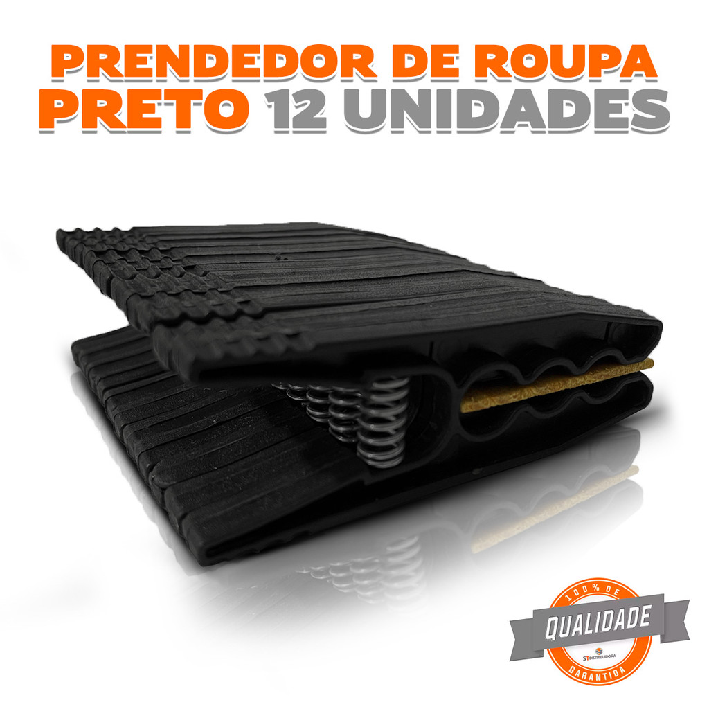 Prendedor De Roupa Plástico Preto 12 Unidades