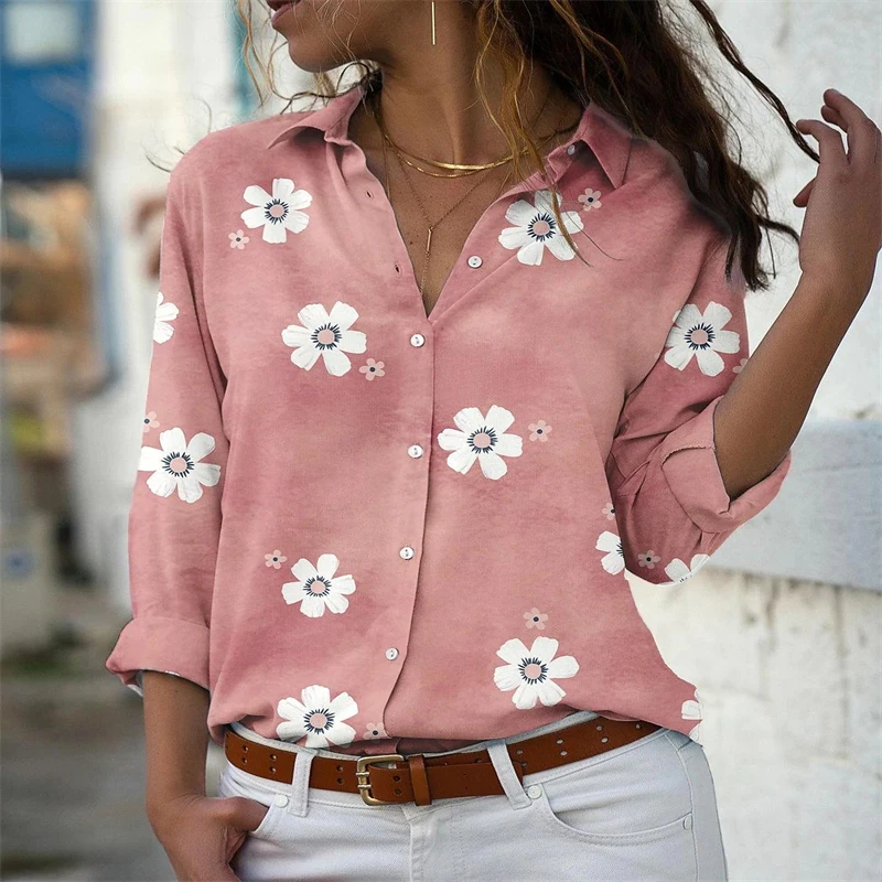 2024 ladies shirt fashion women's Hawaiian shirt long -sleeved outdoor holiday beach clothing super large yard 6xl