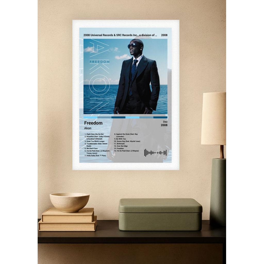 Quadro Decorativo Akon Freedom (Light) Com Vidro Branca
