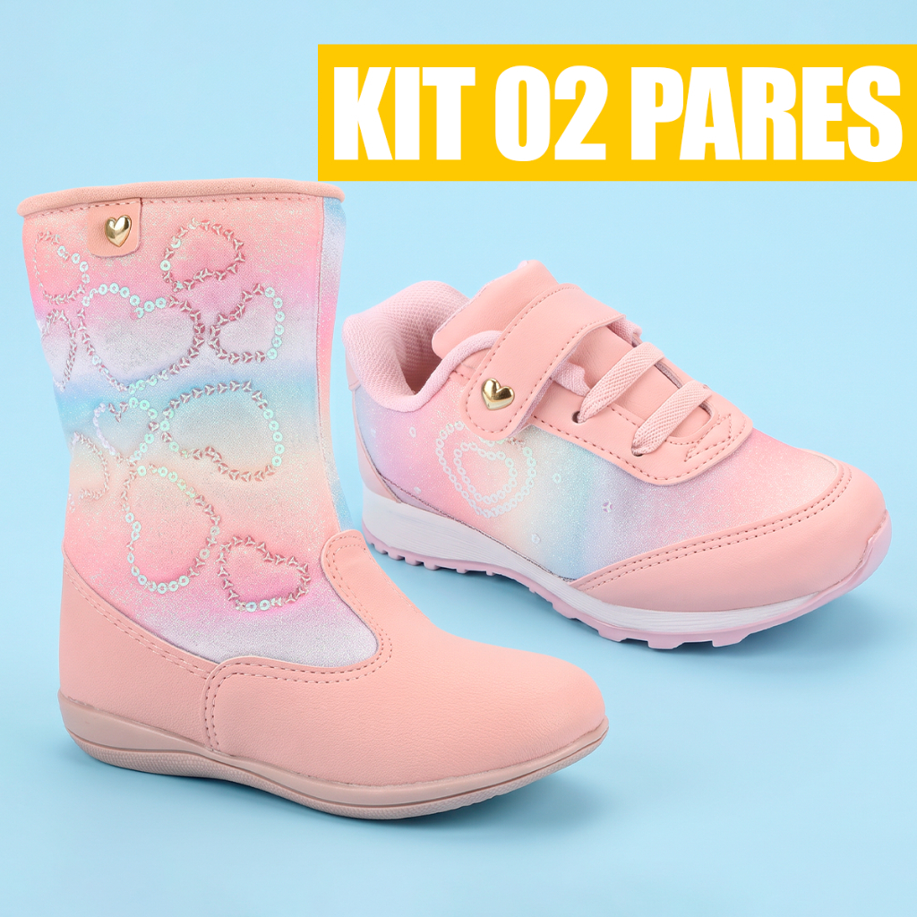 Bota Infantil Menina Tenis Infantil Menina Kit 2 Pares Botinha Infantil Tenis Menina Feminino 23Ao34