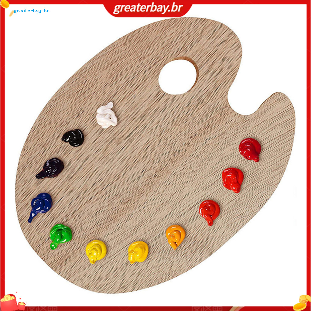 Wooden Oval Paint Palette with Thumb Hole for Oil Acrylic Watercolor Painting – Durable Artist Tray for Easy Mixing Po