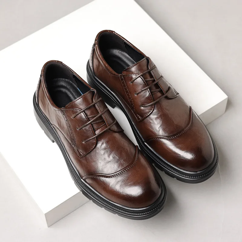Men's leather shoes for casual business, versatile and comfortable British business formal wear, office professional dress shoes