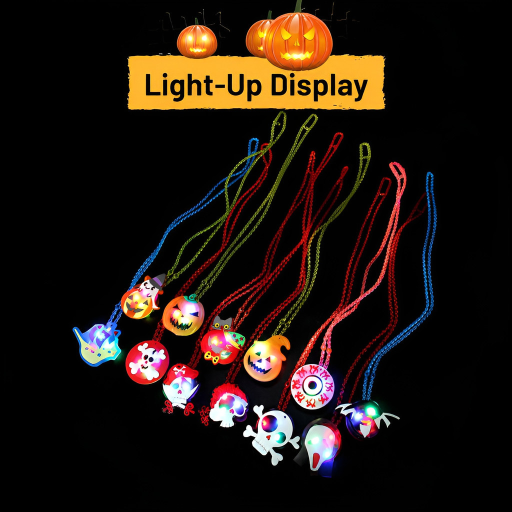 Colar Glow Party com LED, pingente luminoso piscante para Halloween, acessório de fantasia infantil para noite de Hallow