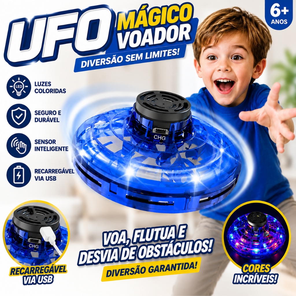 Spinner UFO Voador com Luzes LED Mini Drone Bumerangue Recarregável Infantil