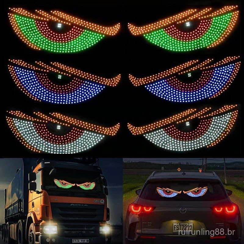 2 Pieces Truck Devil Eye Light RGB Dynamic Demon Decorative Display LED Decoration Pixel Panel Windshield USB 5V Multi H