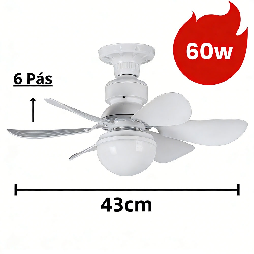 Ventilador de Teto Turbo Silencioso Oval 60W/80w/120w 6 Pás LED 3 Cores E27 Controle Função Timing Bivolt