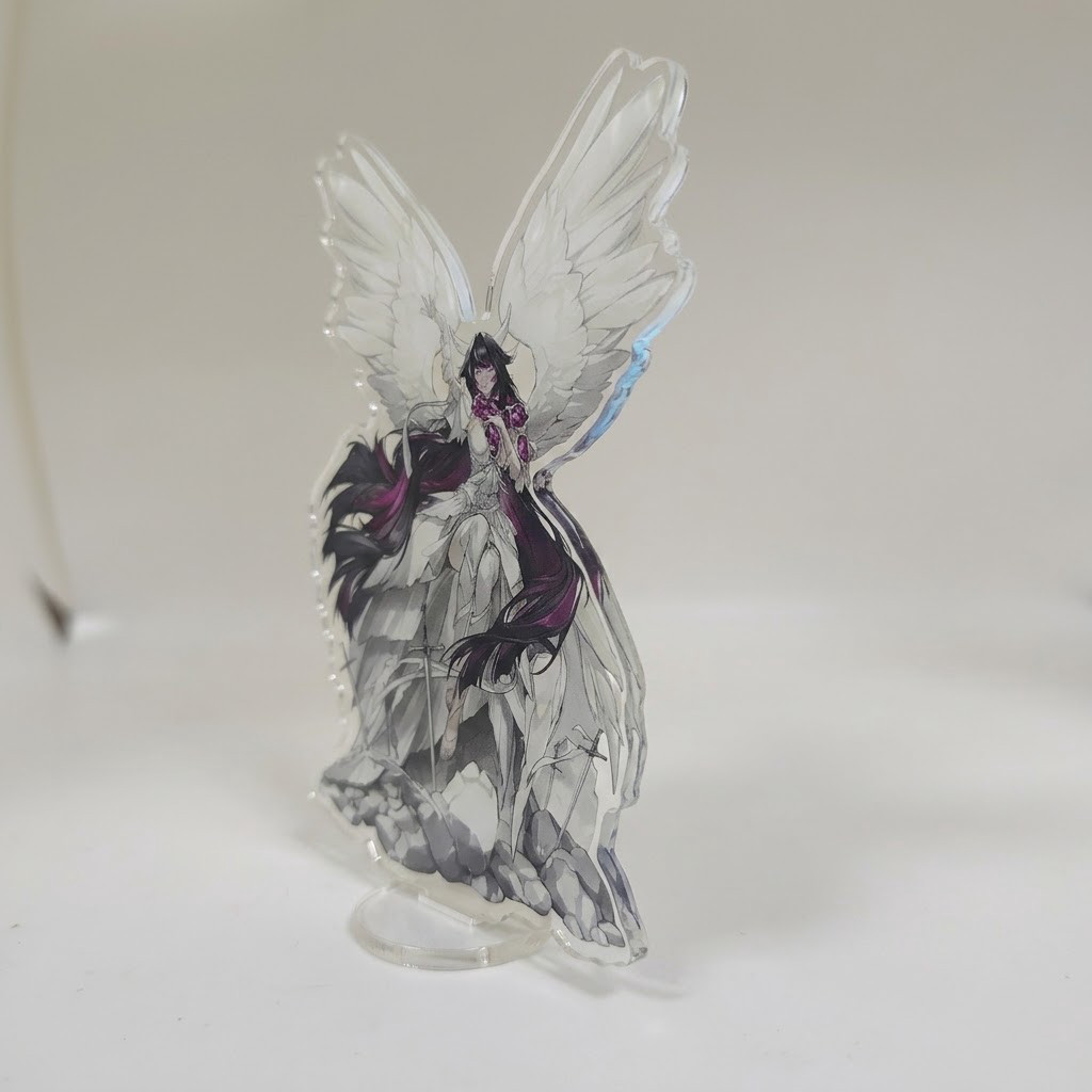 Kuutar Moon Goddess Anime Standee 10cm Columbina Vestido Branco Espada E Base De Pedra Cena Acrílico Transparente Orname