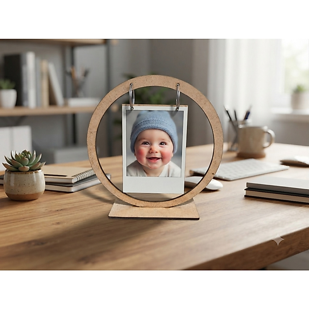 Kit Suporte Foto MDF Crú Circular Arranjo de Mesa  15cm - Lembrancinha Aniversário/Formatura