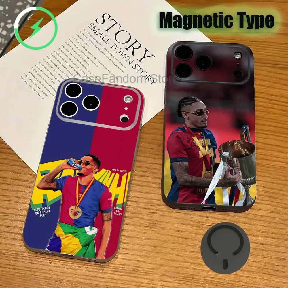 B-Brazil R-Raphinhas 11 Football For iPhone 17,16,15,14,13,12Pro,Max,Plus Transparent gray Phone Case Magnetic Wireless Charging