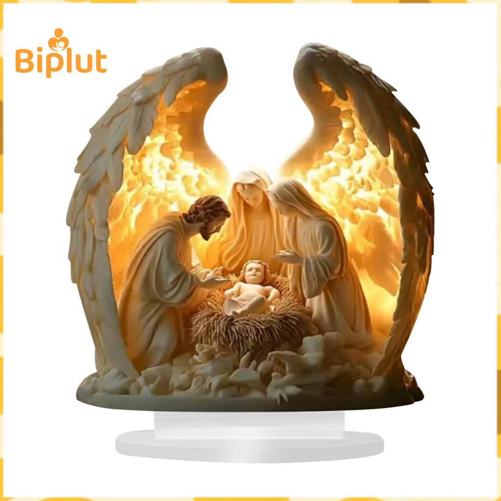 Multifunctional Christmas Ornament Nativity Decoration 2d Acrylic Jesus with Angel Wings for Home Office Desktop