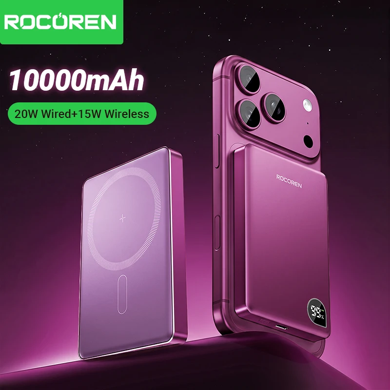 Rocoren 10000mAh Magnetic PowerBank Fast Charging 5000mAh Power Bank Portable Wireless Charger Battery For iPhone 17 16 Pro Max