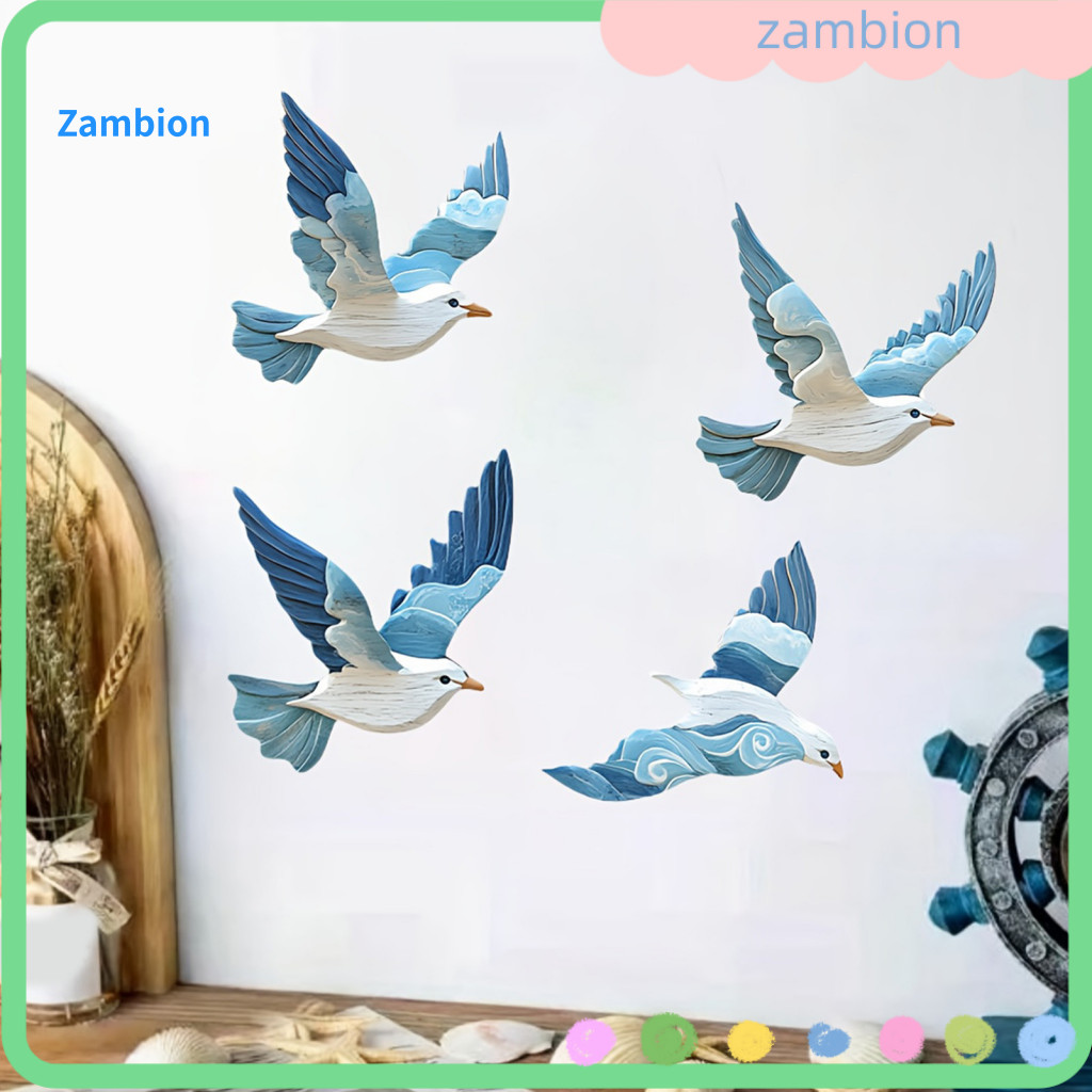 Living Room Decoration Pigeon Wall 4pcs Wooden Blue Art Set Rustic Farmhouse Bird Decorations for Home Office Bedroom Ha