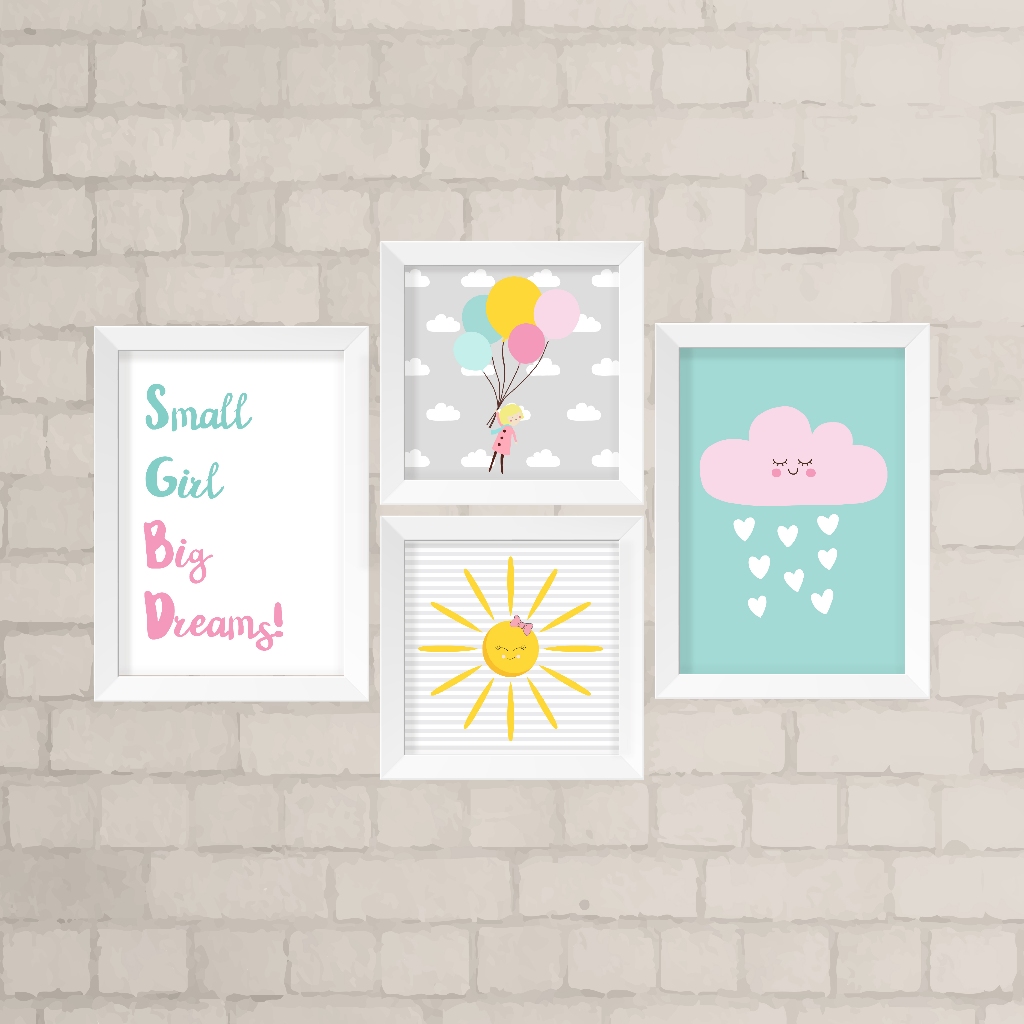 Kit de Quadros Infantil Menina - Small Girl Big Dreams