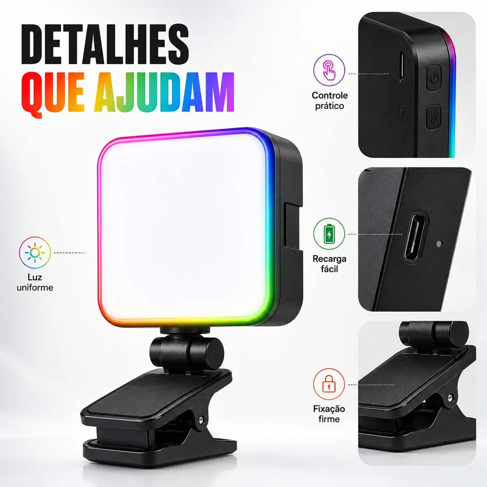 Luz De Preenchimento Led Para Fotos E Vídeos Rgb Preto