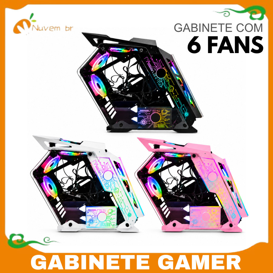 Gabinete Para Computador Gamer Gaming Mini Tower Vidro Temperado 6 Fans RGB M-ATX Mini-ATX Sem Fonte AGP-M29165 - NUVEM