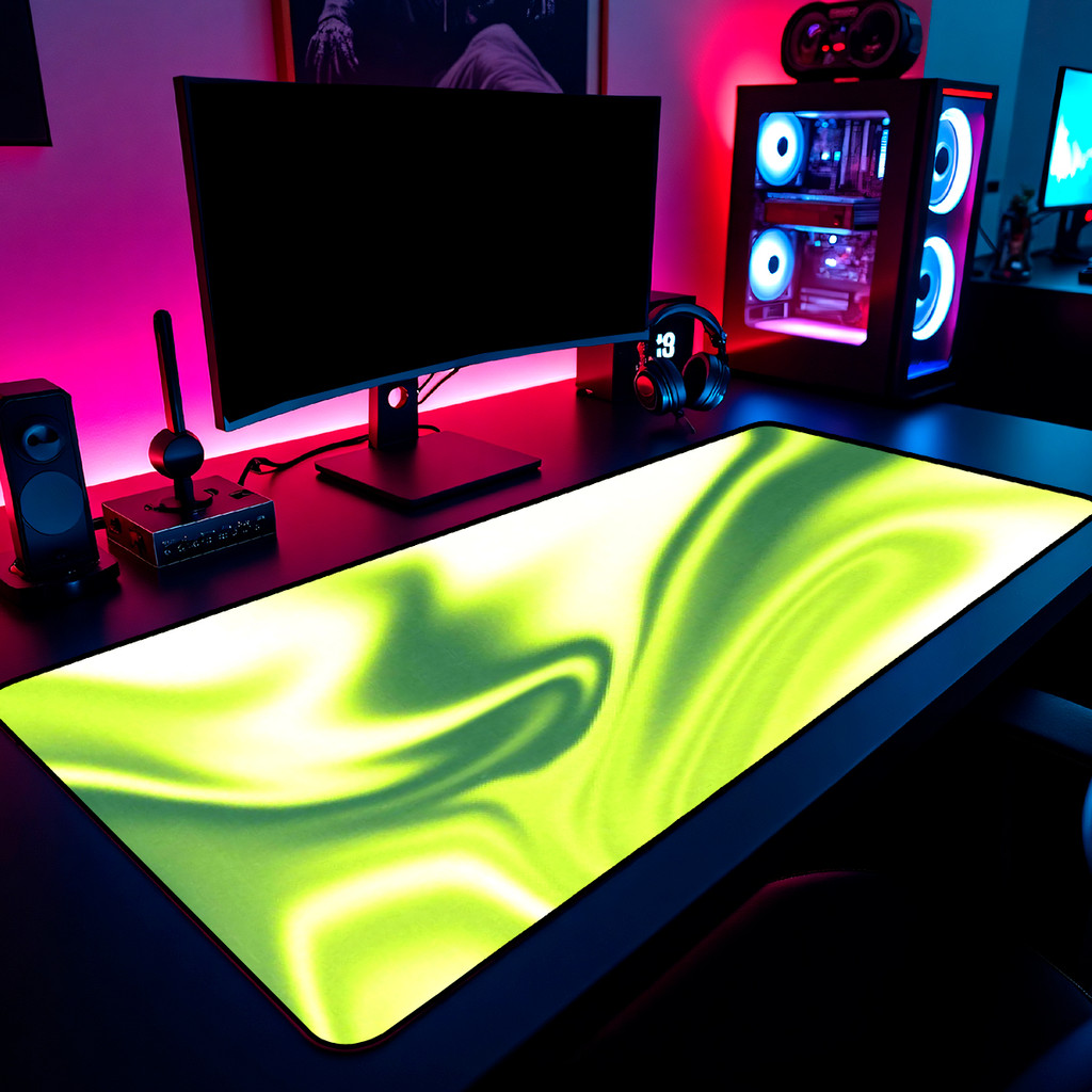 Mouse Pad Gamer Abstrato Verde Wave 65x30cm 80x40cm 90x50cm 120x60cm Borda Costurada