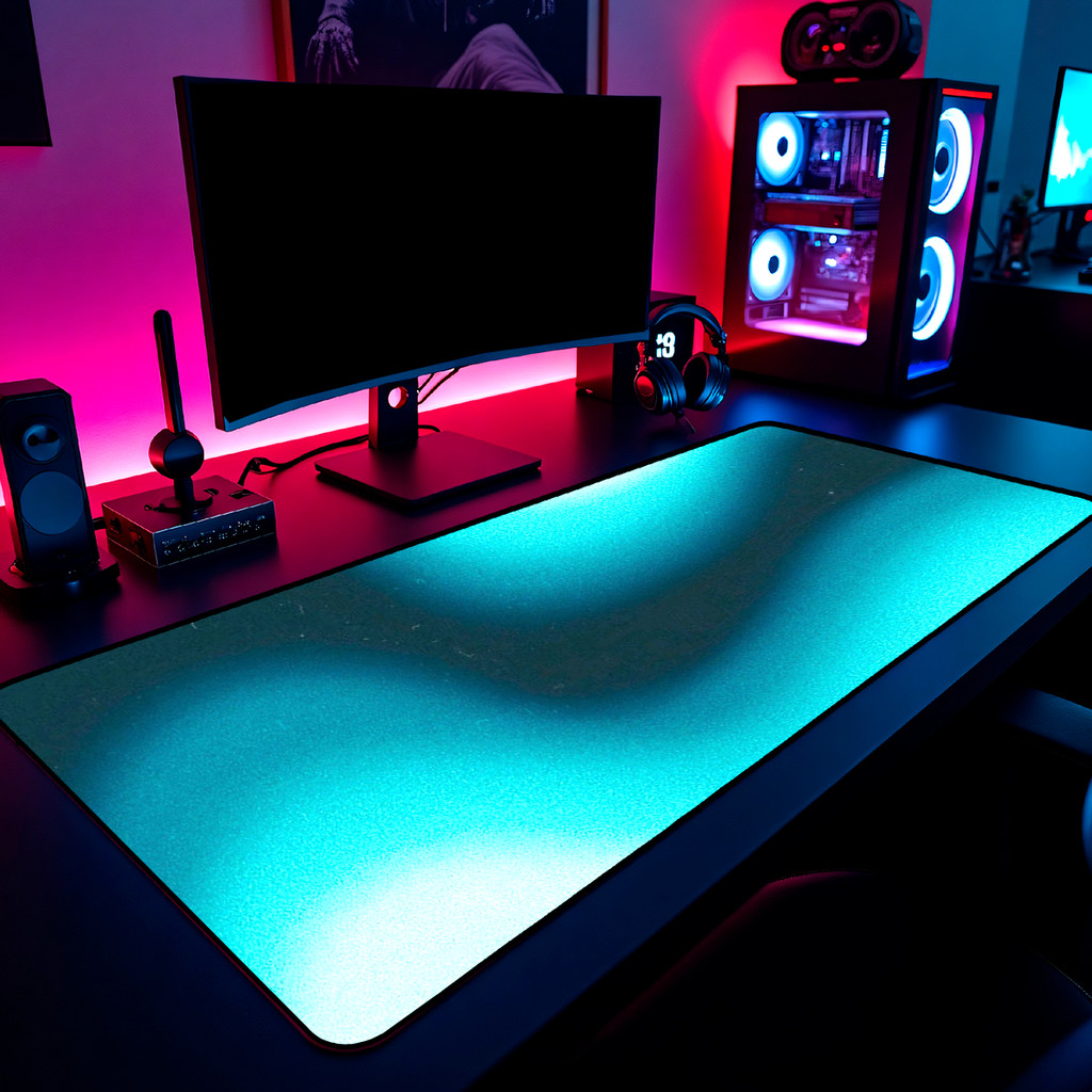 Mouse Pad Gamer Abstrato Wave Degradê Azul 65x30cm 80x40cm 90x50cm 120x60cm Borda Costurada