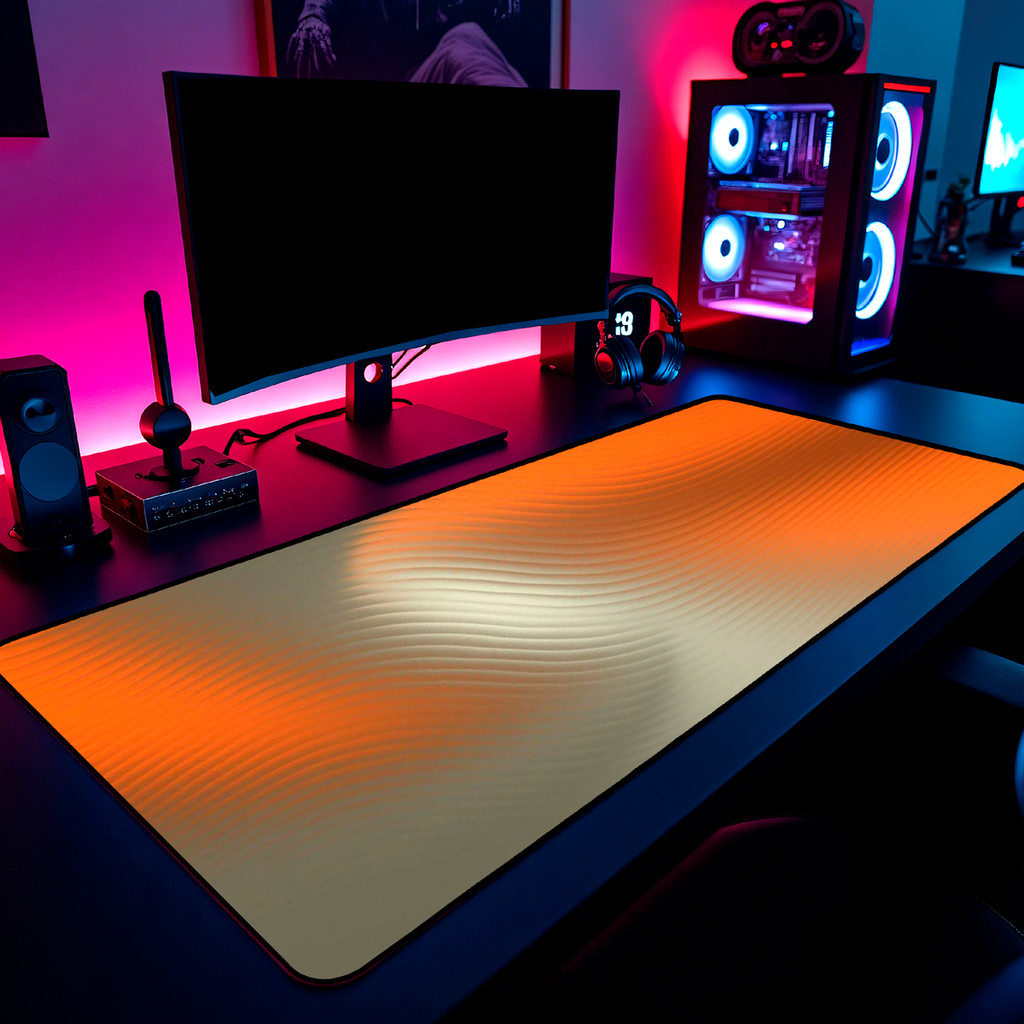 Mouse Pad Gamer Wave Orange Grey 65x30cm 80x40cm 90x50cm 120x60cm Borda Costurada