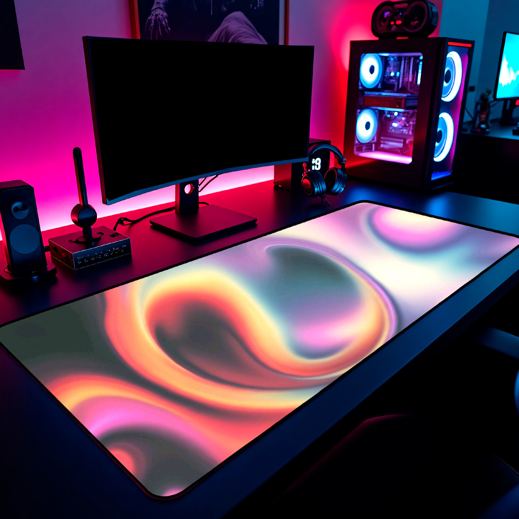 Mouse Pad Gamer Gradiente Pastel Aura Wave 65x30cm 80x40cm 90x50cm 120x60cm Borda Costurada