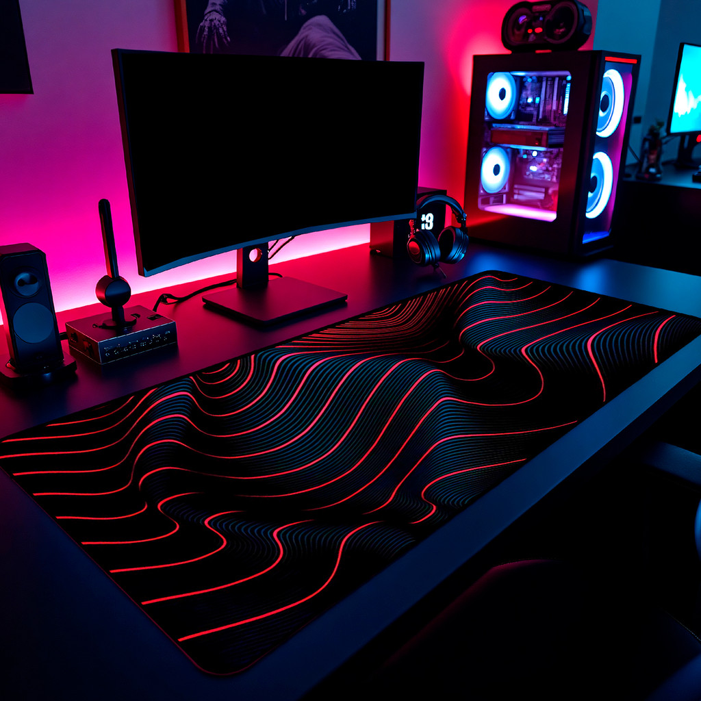 Mouse Pad Gamer Abstract Line Wave 65x30cm 80x40cm 90x50cm 120x60cm Borda Costurada