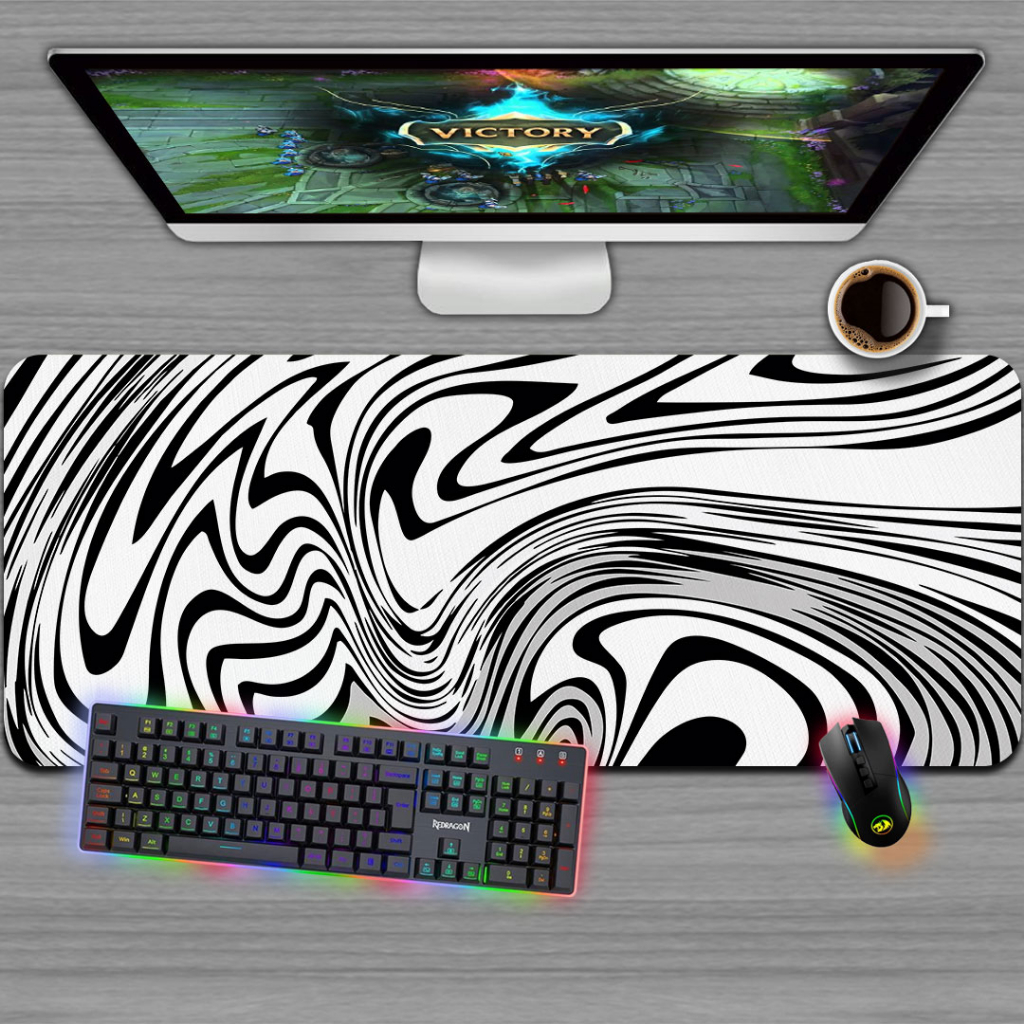 Mousepad Gamer, Tamanhos variados - WAVES ABSTRATO PRETO E BRANCO MODERNO MINIMALISTA