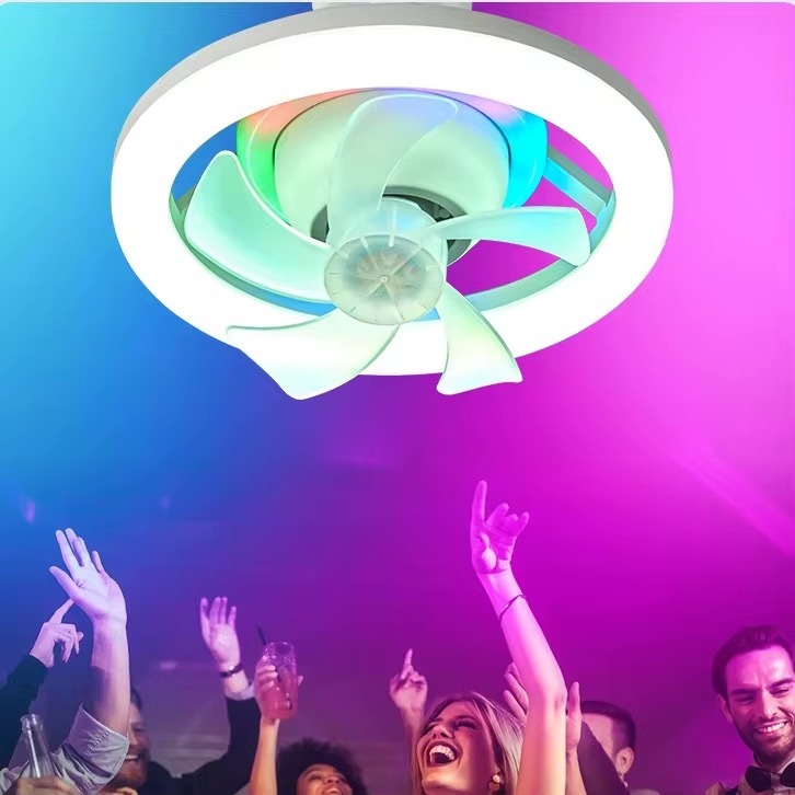 Ventilador De Teto Controle RGB Doméstico Com Lâmpada Controle Remoto 360° Rotação LED Colorido
